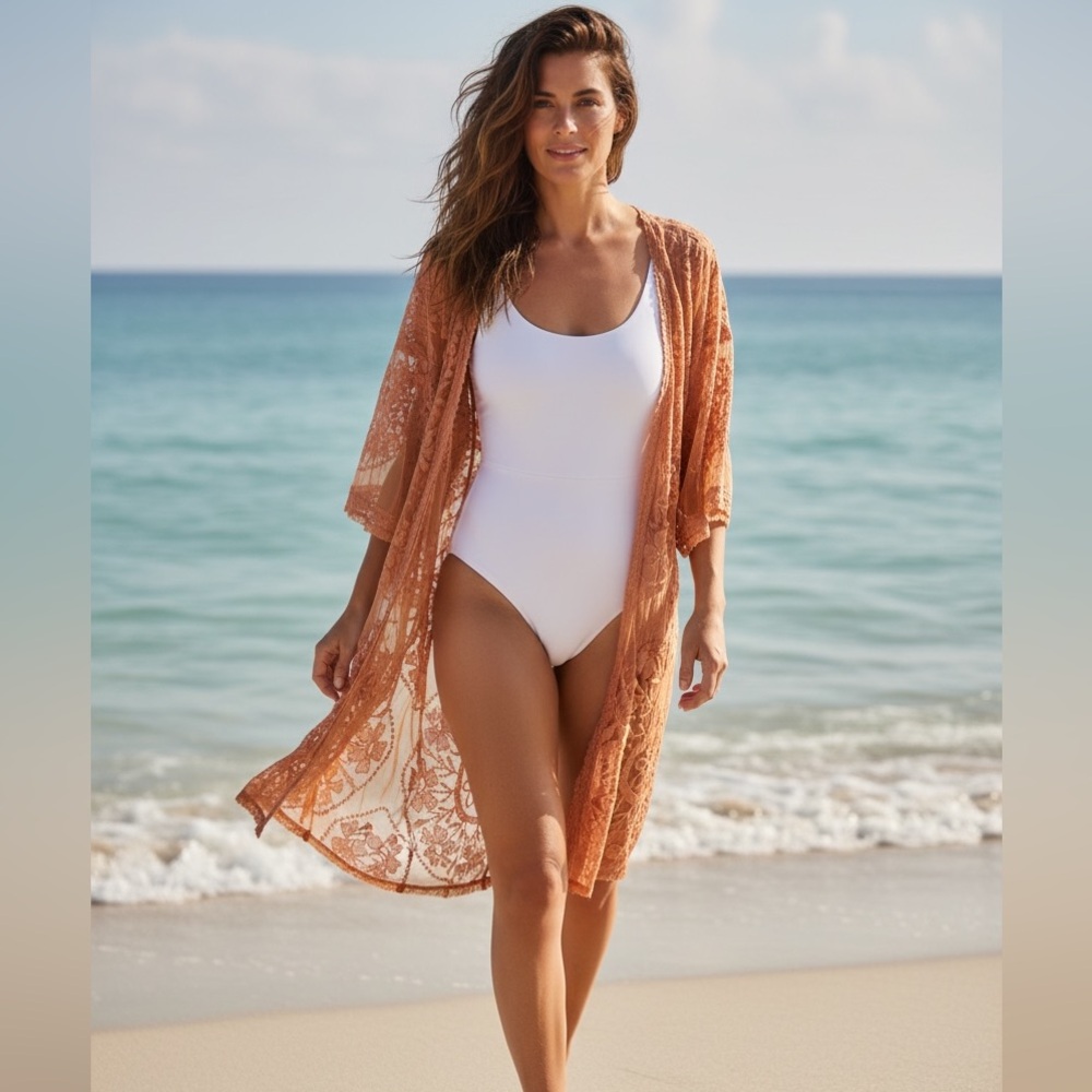 ✨Boho Chic✨ Women's Orange Lace Swim Coverup